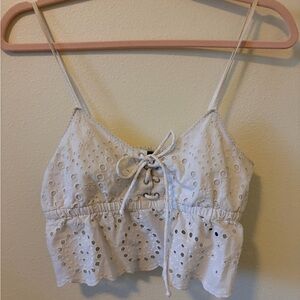 Aerie Cropped White Eyelet Tank Top